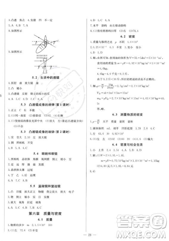 長江少年兒童出版社2023思維新觀察八年級上冊物理人教版答案