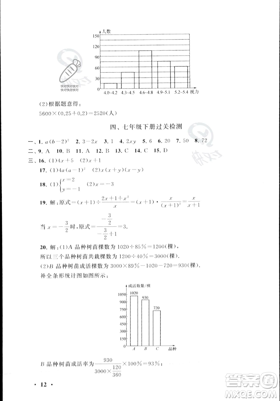 安徽人民出版社2023年暑假大串聯(lián)七年級數學浙教版答案