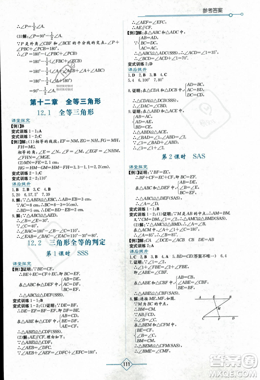 湖南教育出版社2023學法大視野八年級上冊數(shù)學人教版答案