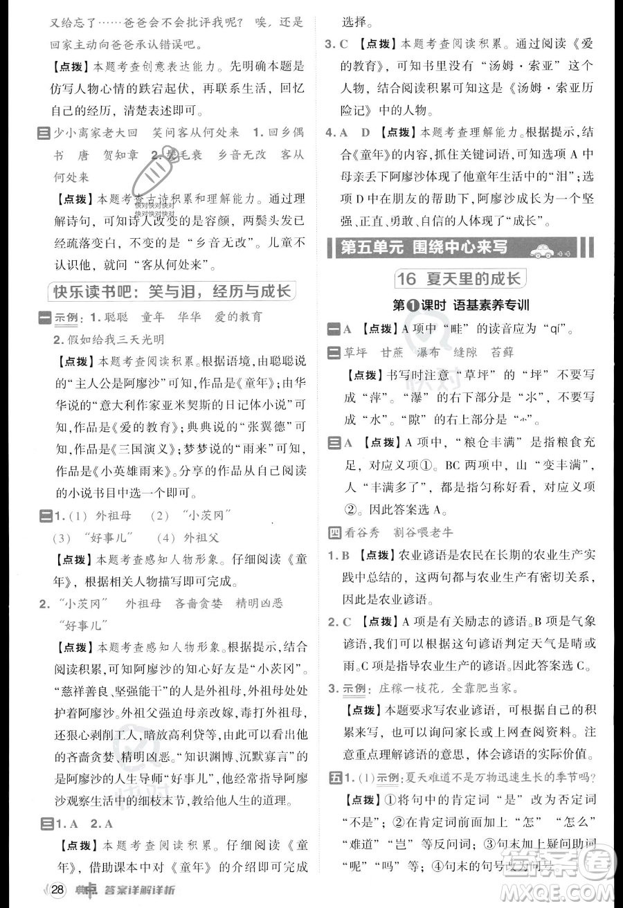 吉林教育出版社2023綜合應用創(chuàng)新題典中點六年級上冊語文人教版答案