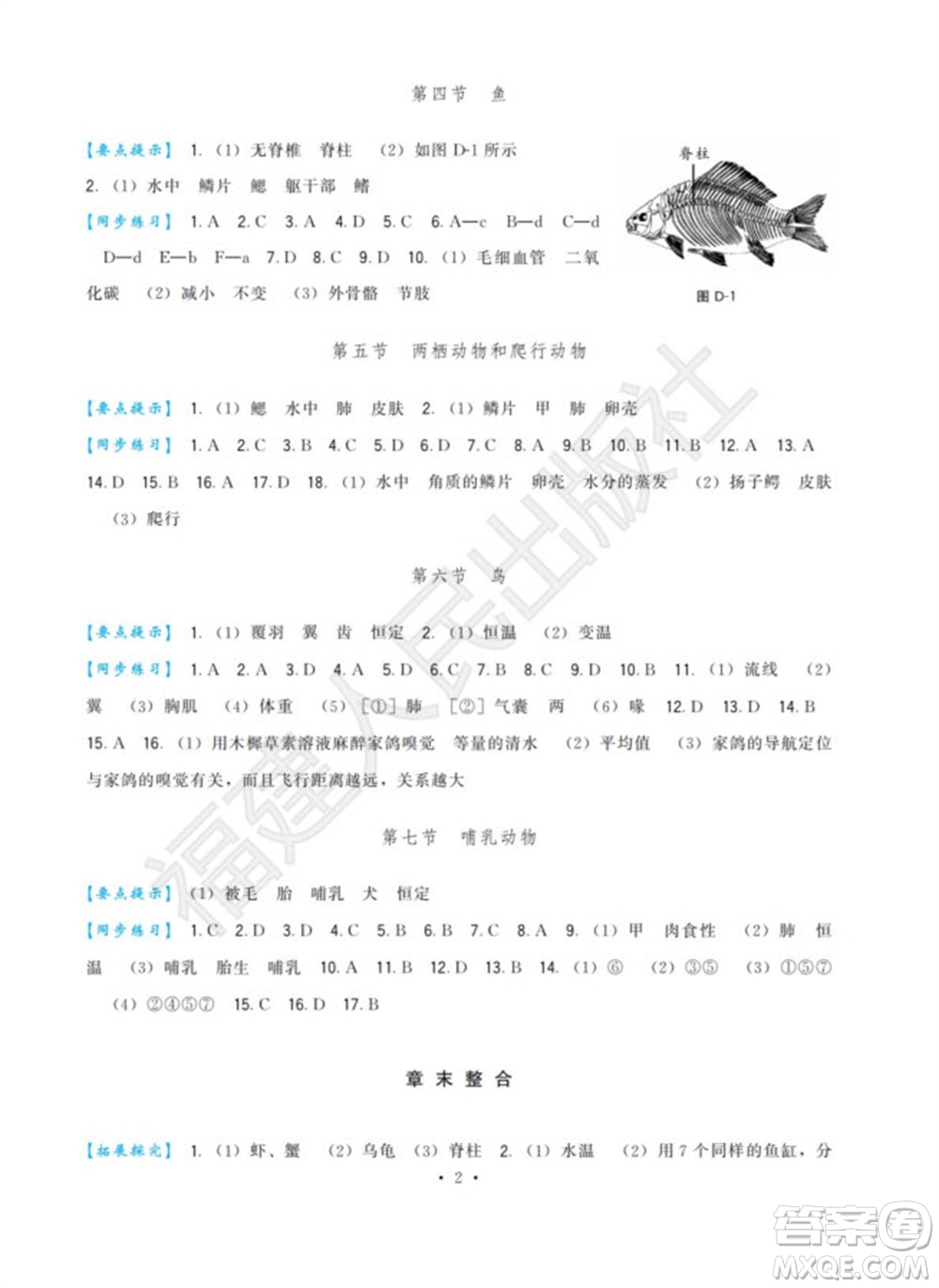 福建人民出版社2023年秋季頂尖課課練八年級(jí)生物上冊人教版參考答案