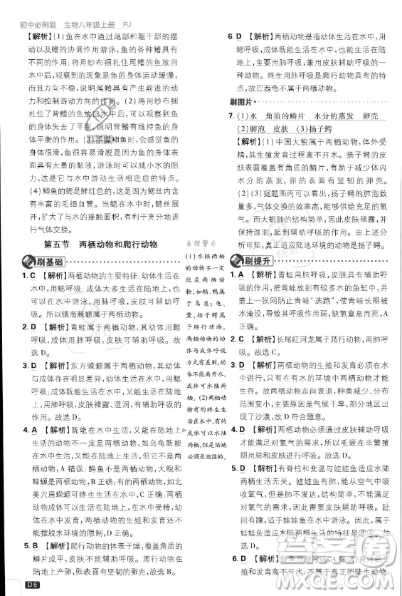 開(kāi)明出版社2024屆初中必刷題八年級(jí)上冊(cè)生物人教版答案
