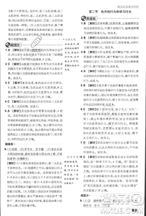 開(kāi)明出版社2024屆初中必刷題八年級(jí)上冊(cè)生物人教版答案