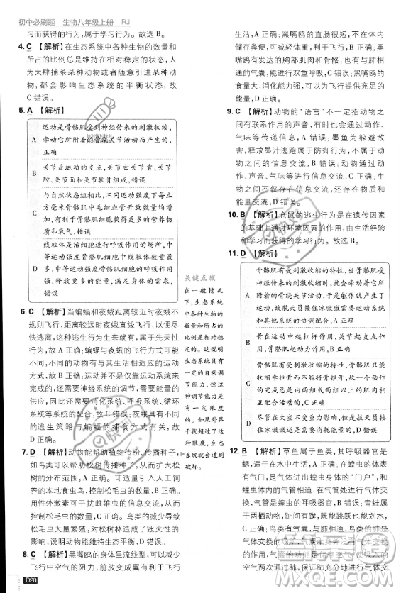開(kāi)明出版社2024屆初中必刷題八年級(jí)上冊(cè)生物人教版答案