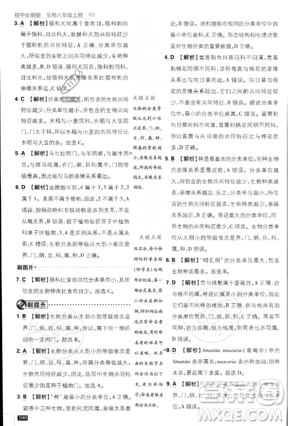 開(kāi)明出版社2024屆初中必刷題八年級(jí)上冊(cè)生物人教版答案