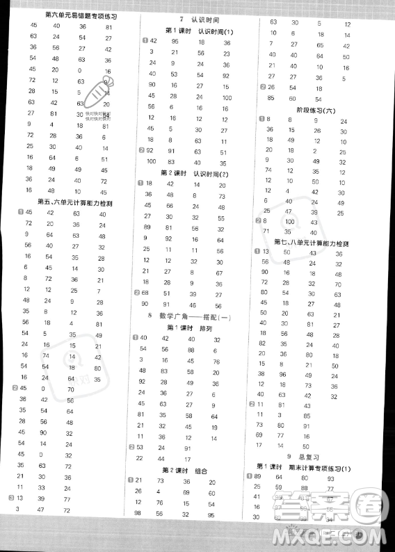 江西教育出版社2023年秋季陽(yáng)光同學(xué)計(jì)算小達(dá)人二年級(jí)上冊(cè)數(shù)學(xué)人教版答案