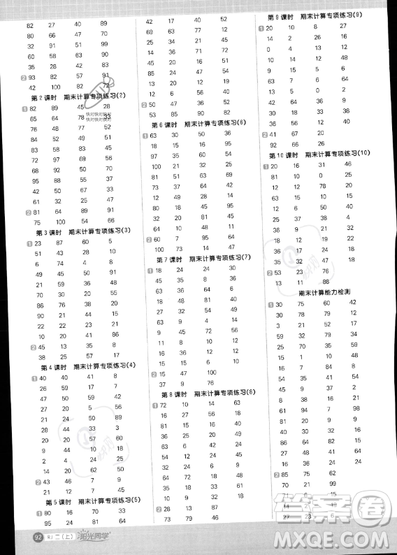 江西教育出版社2023年秋季陽(yáng)光同學(xué)計(jì)算小達(dá)人二年級(jí)上冊(cè)數(shù)學(xué)人教版答案