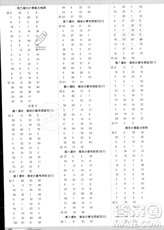 江西教育出版社2023年秋季陽(yáng)光同學(xué)計(jì)算小達(dá)人二年級(jí)上冊(cè)數(shù)學(xué)北師大版答案