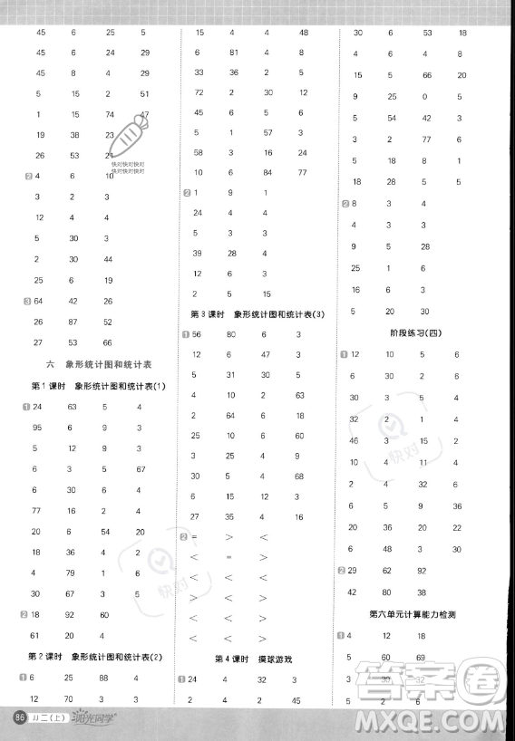 江西教育出版社2023年秋季陽光同學(xué)計算小達人二年級上冊數(shù)學(xué)冀教版答案