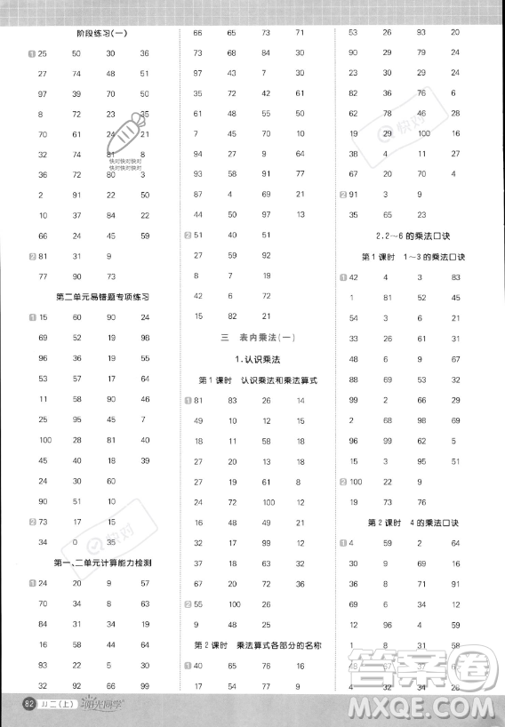 江西教育出版社2023年秋季陽光同學(xué)計算小達人二年級上冊數(shù)學(xué)冀教版答案