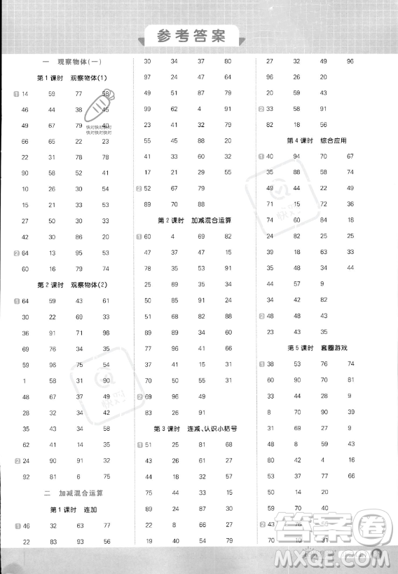 江西教育出版社2023年秋季陽光同學(xué)計算小達人二年級上冊數(shù)學(xué)冀教版答案