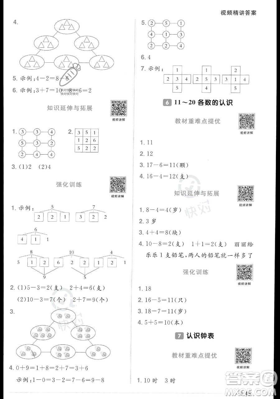 江西教育出版社2023年秋季陽光同學課時優(yōu)化作業(yè)一年級上冊數(shù)學人教版答案