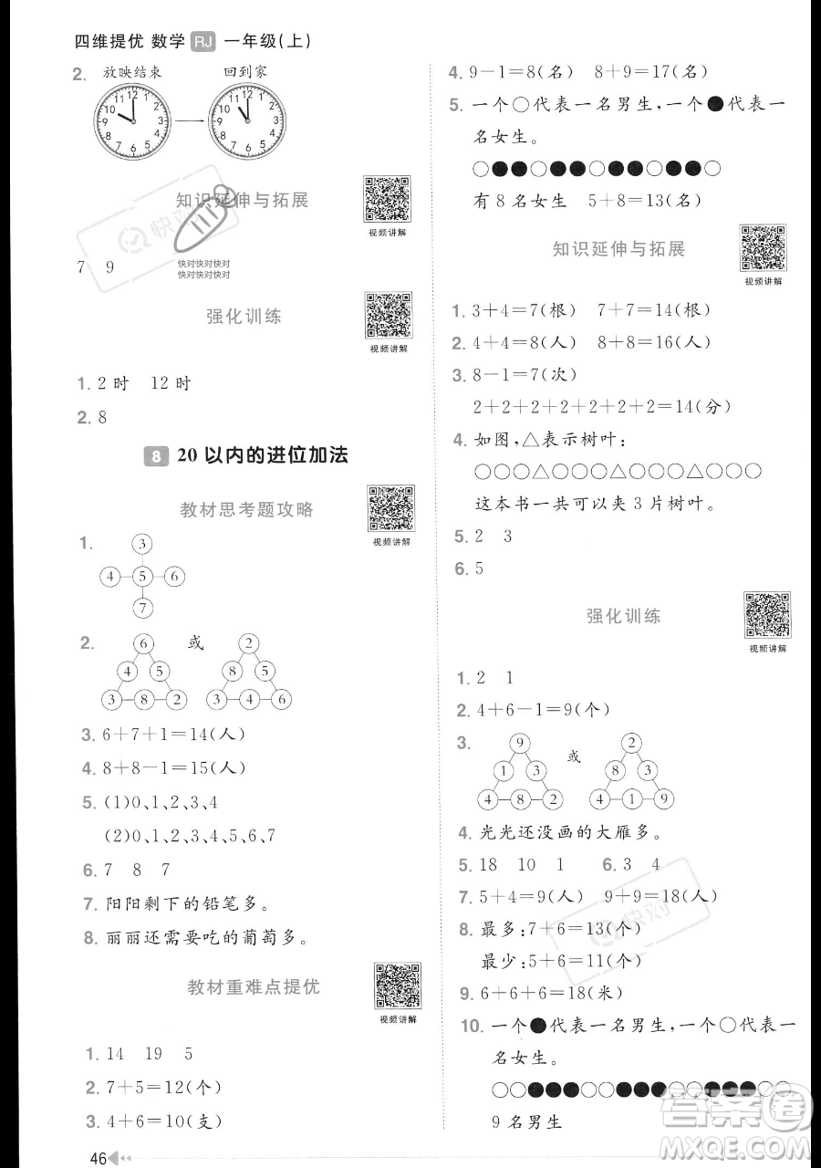 江西教育出版社2023年秋季陽光同學課時優(yōu)化作業(yè)一年級上冊數(shù)學人教版答案