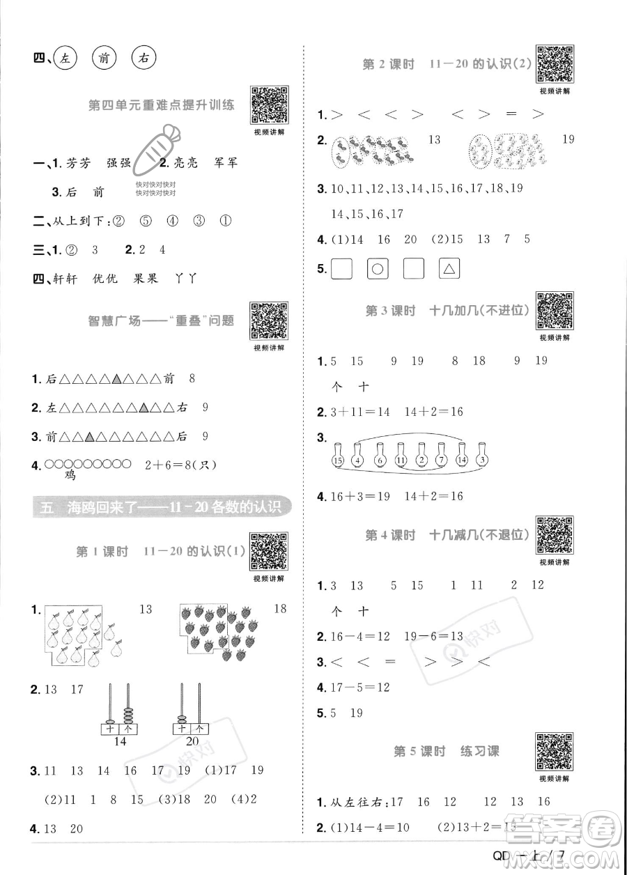 江西教育出版社2023年秋季陽光同學(xué)課時(shí)優(yōu)化作業(yè)一年級(jí)上冊(cè)數(shù)學(xué)青島版答案