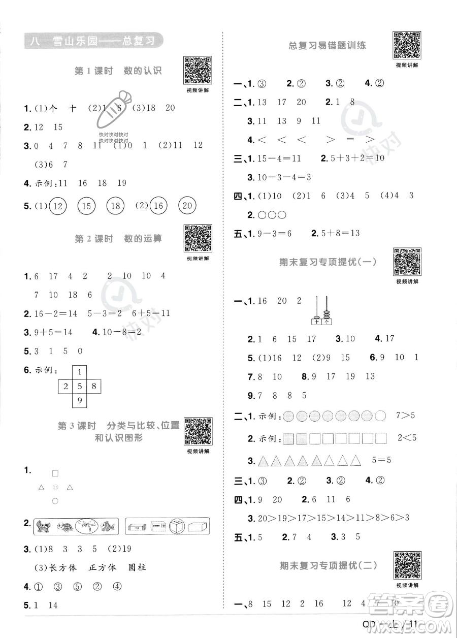 江西教育出版社2023年秋季陽光同學(xué)課時(shí)優(yōu)化作業(yè)一年級(jí)上冊(cè)數(shù)學(xué)青島版答案