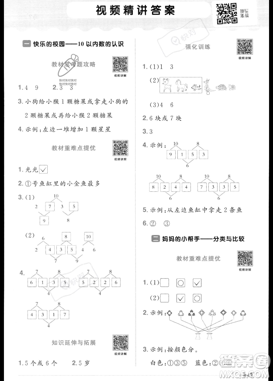 江西教育出版社2023年秋季陽光同學(xué)課時(shí)優(yōu)化作業(yè)一年級(jí)上冊(cè)數(shù)學(xué)青島版答案