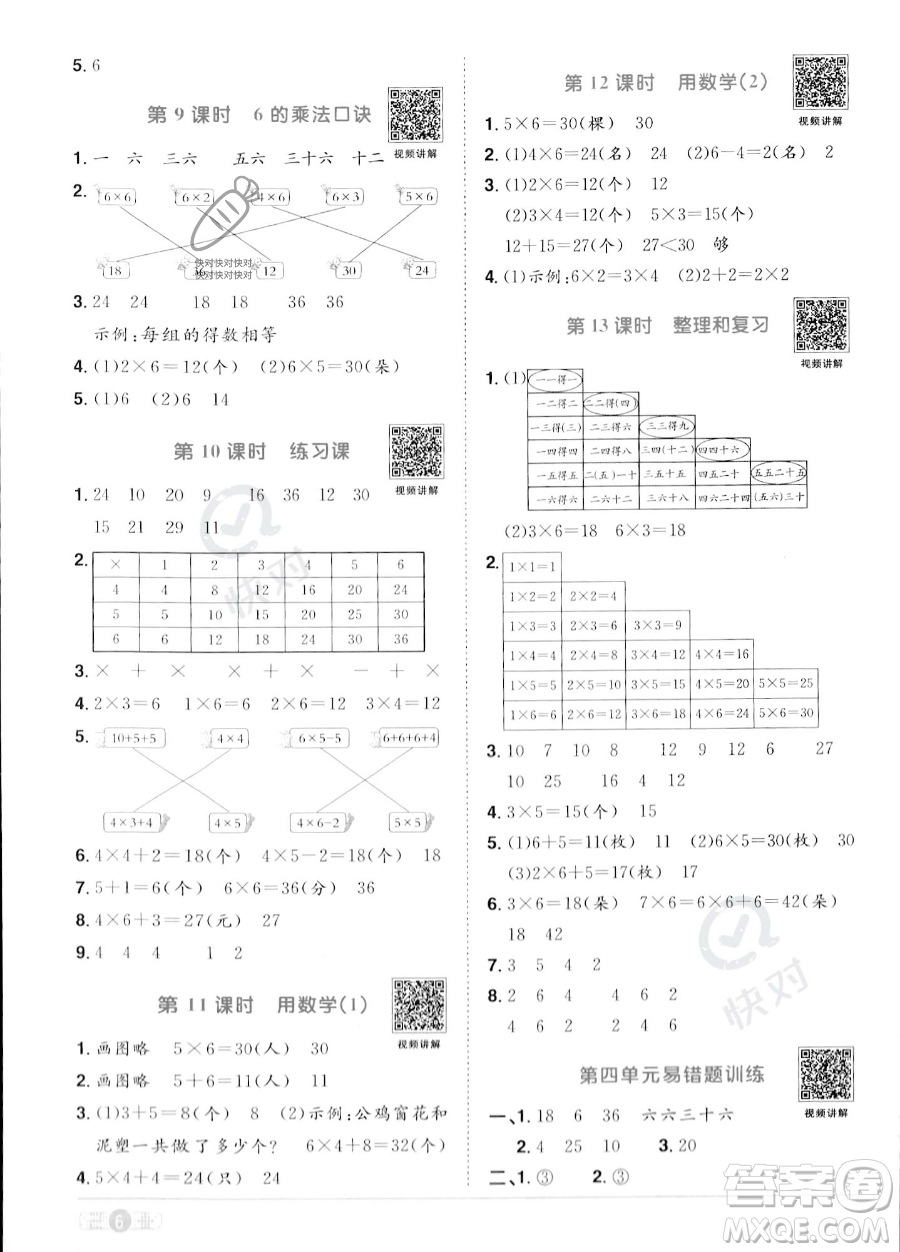 江西教育出版社2023年秋季陽光同學(xué)課時優(yōu)化作業(yè)二年級上冊數(shù)學(xué)人教版答案