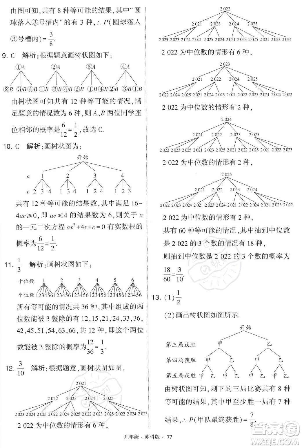甘肅少年兒童出版社2023年秋季學霸題中題九年級上冊數學蘇科版答案