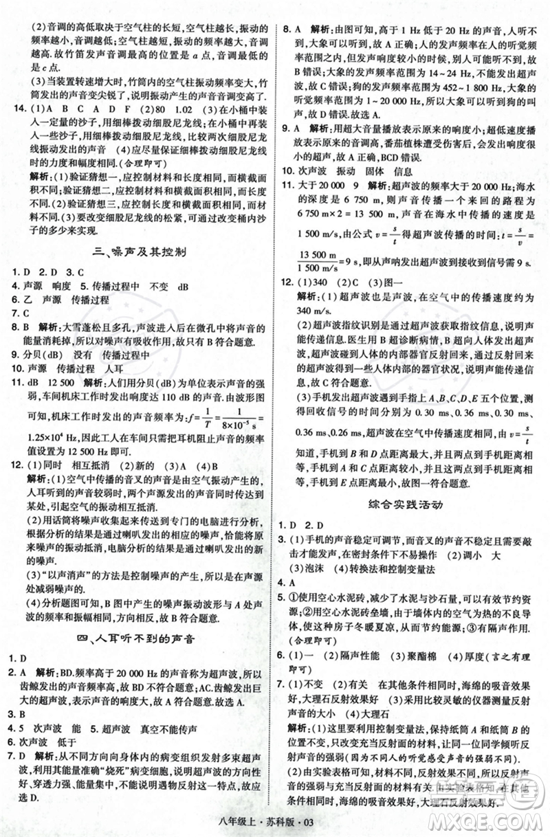 甘肅少年兒童出版社2023年秋季學(xué)霸題中題八年級(jí)上冊(cè)物理蘇科版答案