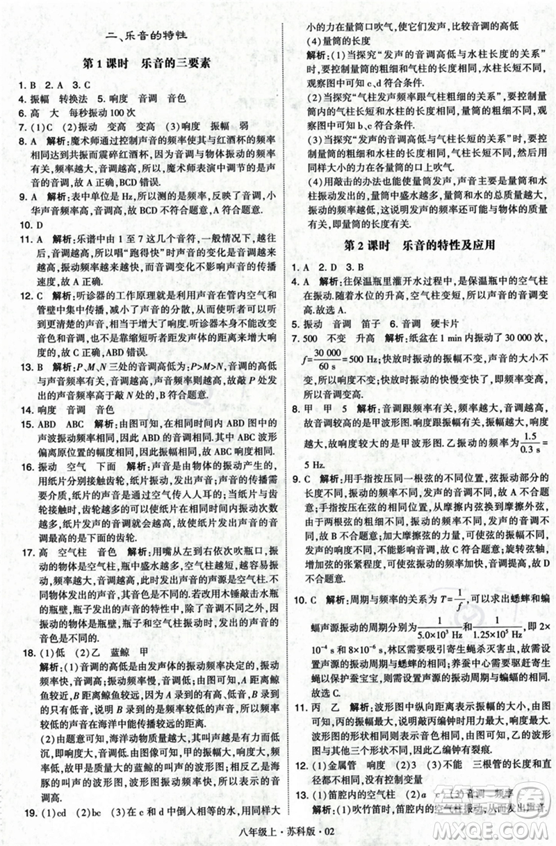 甘肅少年兒童出版社2023年秋季學(xué)霸題中題八年級(jí)上冊(cè)物理蘇科版答案