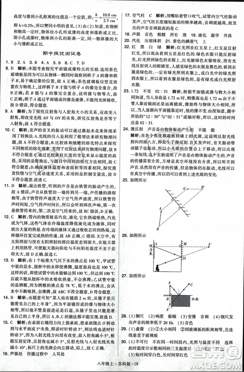 甘肅少年兒童出版社2023年秋季學(xué)霸題中題八年級(jí)上冊(cè)物理蘇科版答案
