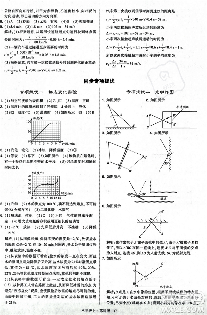 甘肅少年兒童出版社2023年秋季學(xué)霸題中題八年級(jí)上冊(cè)物理蘇科版答案