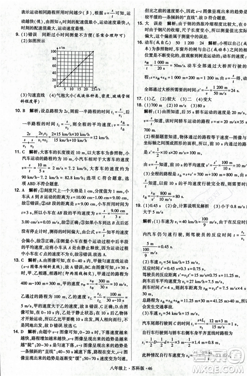 甘肅少年兒童出版社2023年秋季學(xué)霸題中題八年級(jí)上冊(cè)物理蘇科版答案