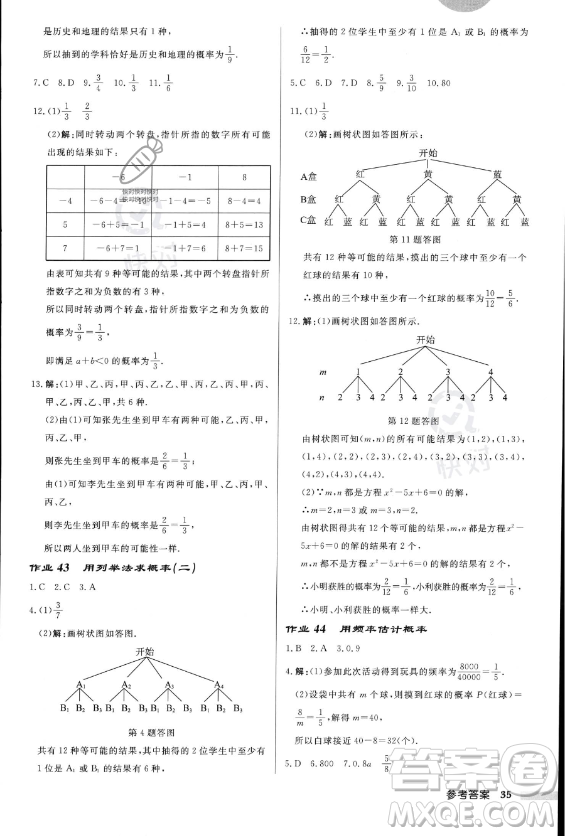 龍門書局2023年秋季啟東中學(xué)作業(yè)本九年級(jí)上冊(cè)數(shù)學(xué)人教版答案