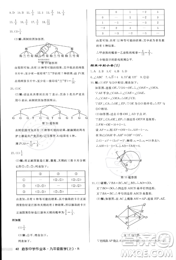 龍門書局2023年秋季啟東中學(xué)作業(yè)本九年級(jí)上冊(cè)數(shù)學(xué)人教版答案