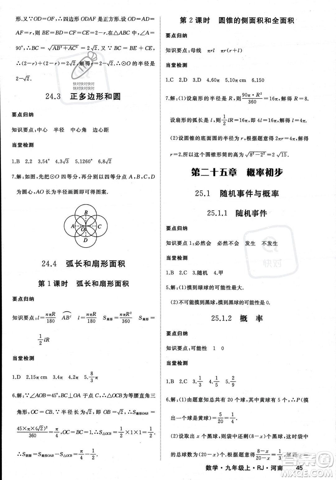 延邊大學出版社2023年秋季學練優(yōu)九年級上冊數(shù)學人教版河南專版答案
