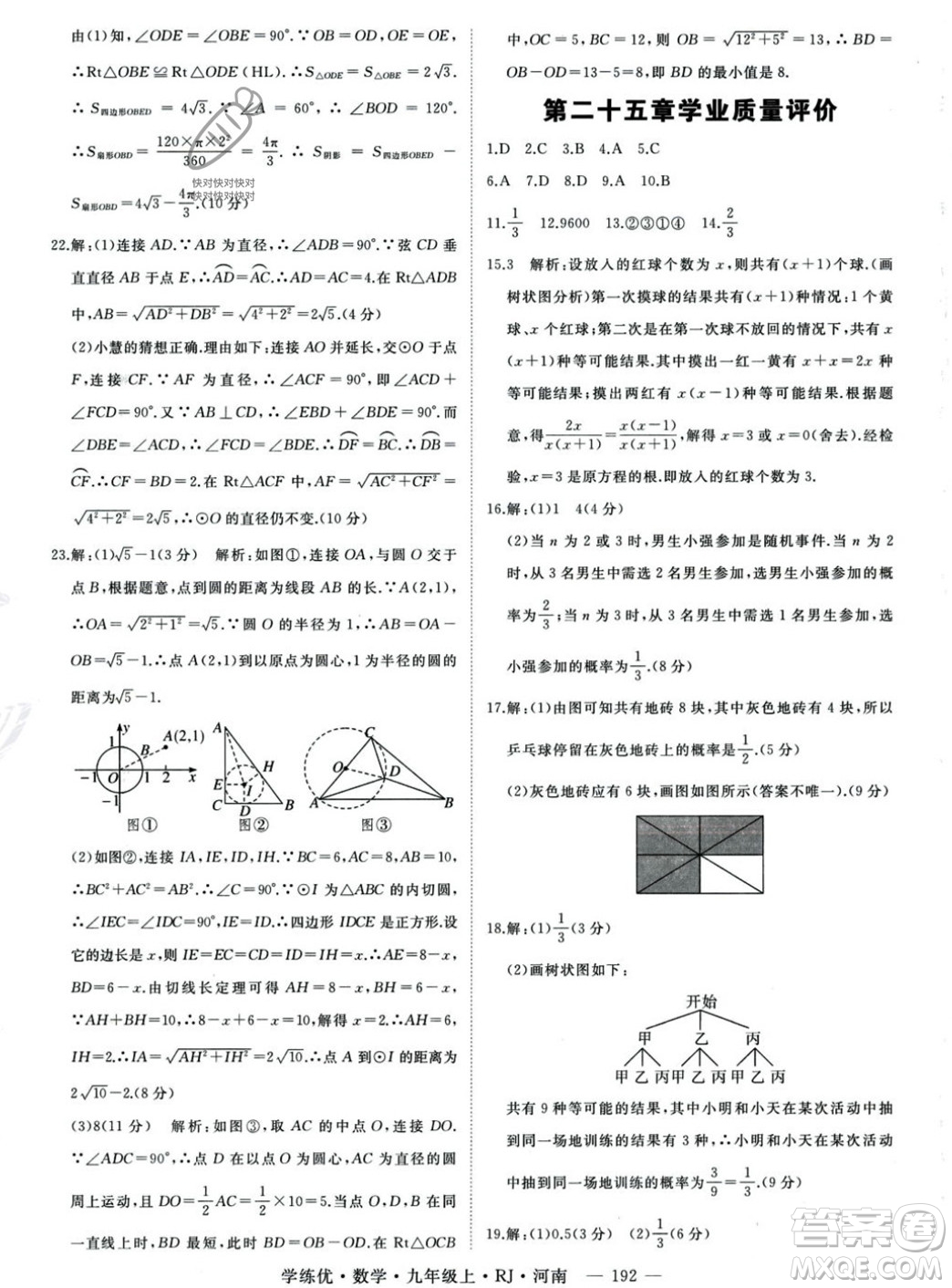 延邊大學出版社2023年秋季學練優(yōu)九年級上冊數(shù)學人教版河南專版答案