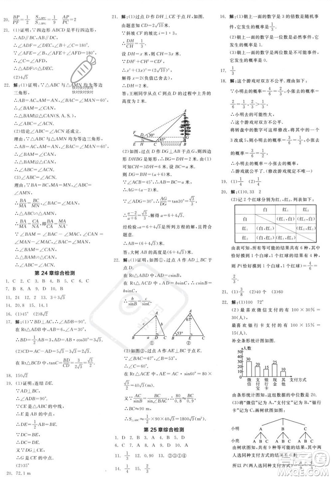 陽光出版社2023年秋季全品學(xué)練考九年級上冊數(shù)學(xué)華師版答案