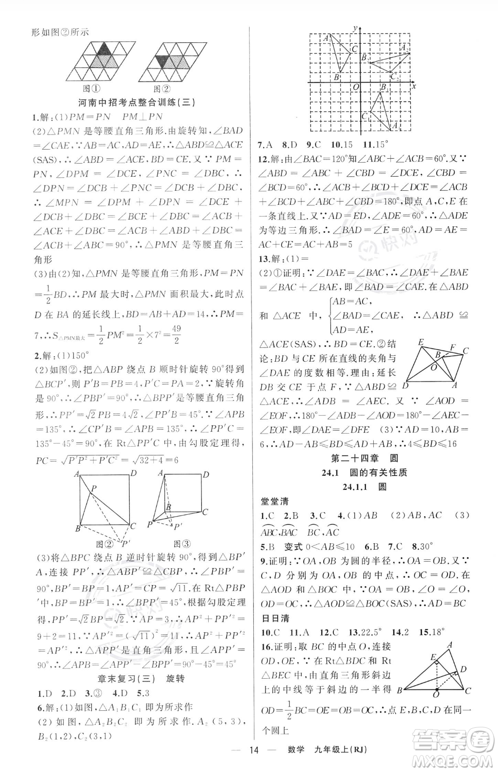 新疆青少年出版社2023年秋季四清導(dǎo)航九年級(jí)上冊(cè)數(shù)學(xué)人教版河南專(zhuān)版答案