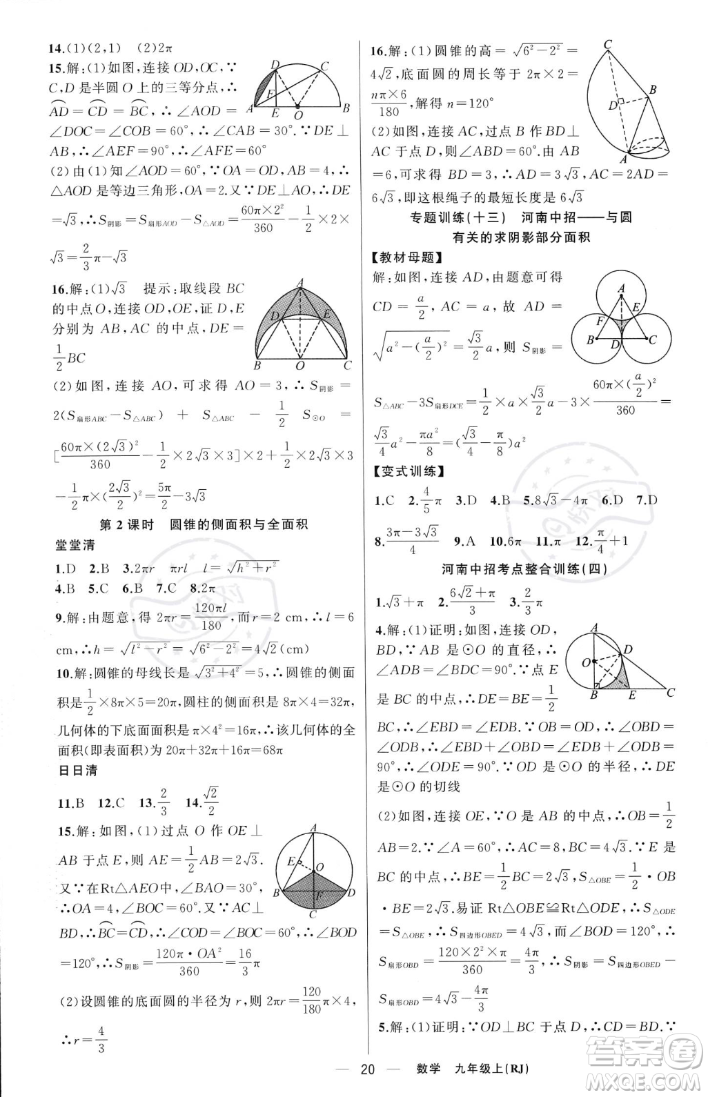 新疆青少年出版社2023年秋季四清導(dǎo)航九年級(jí)上冊(cè)數(shù)學(xué)人教版河南專(zhuān)版答案