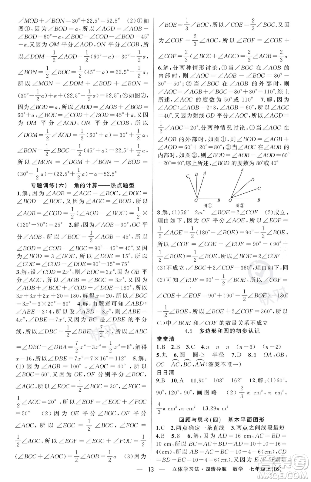 新疆青少年出版社2023年秋季四清導(dǎo)航七年級上冊數(shù)學(xué)北師大版遼寧專版答案