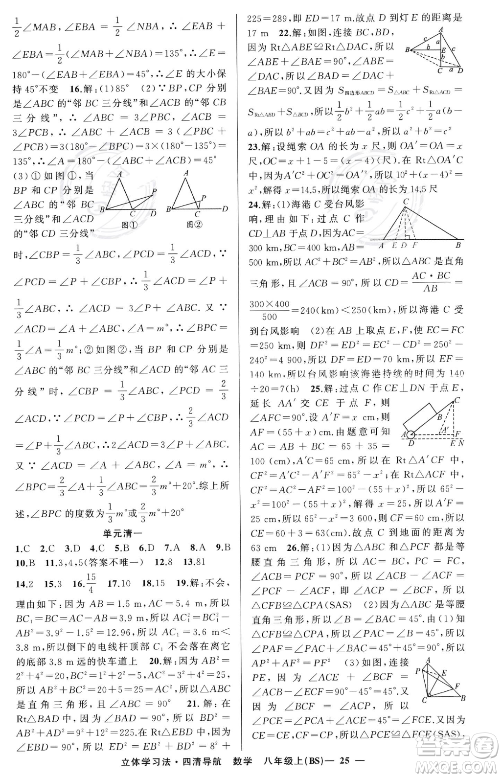 新疆青少年出版社2023年秋季四清導(dǎo)航八年級(jí)上冊數(shù)學(xué)北師大版遼寧專版答案