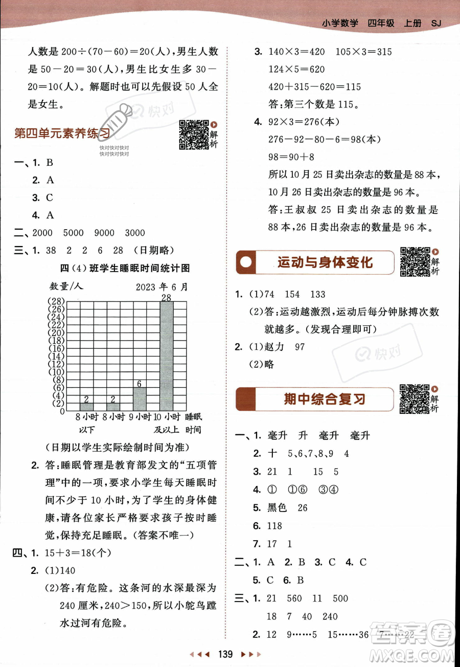 教育科學出版社2023年秋季53天天練四年級上冊數學蘇教版答案
