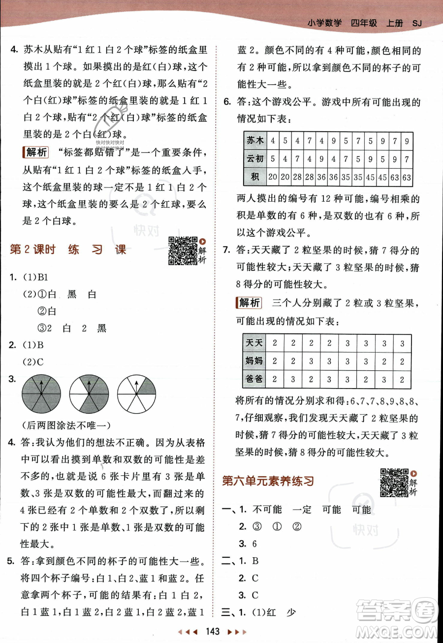 教育科學出版社2023年秋季53天天練四年級上冊數學蘇教版答案