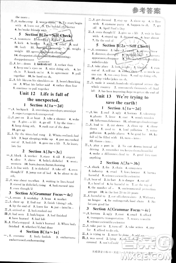 廣東經(jīng)濟(jì)出版社2023年秋季名校課堂小練習(xí)九年級全冊英語人教版答案