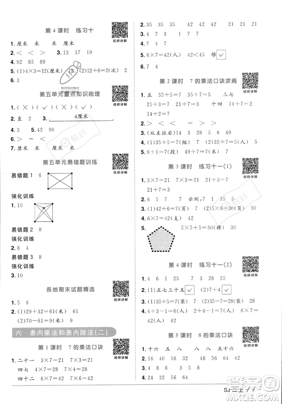 江西教育出版社2023年秋季陽(yáng)光同學(xué)課時(shí)優(yōu)化作業(yè)二年級(jí)上冊(cè)數(shù)學(xué)蘇教版答案