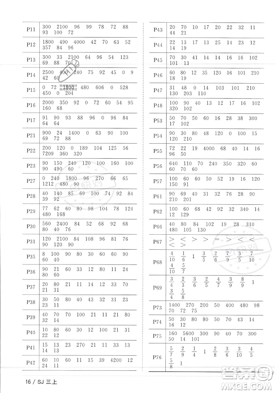 江西教育出版社2023年秋季陽光同學(xué)課時(shí)優(yōu)化作業(yè)三年級上冊數(shù)學(xué)蘇教版答案