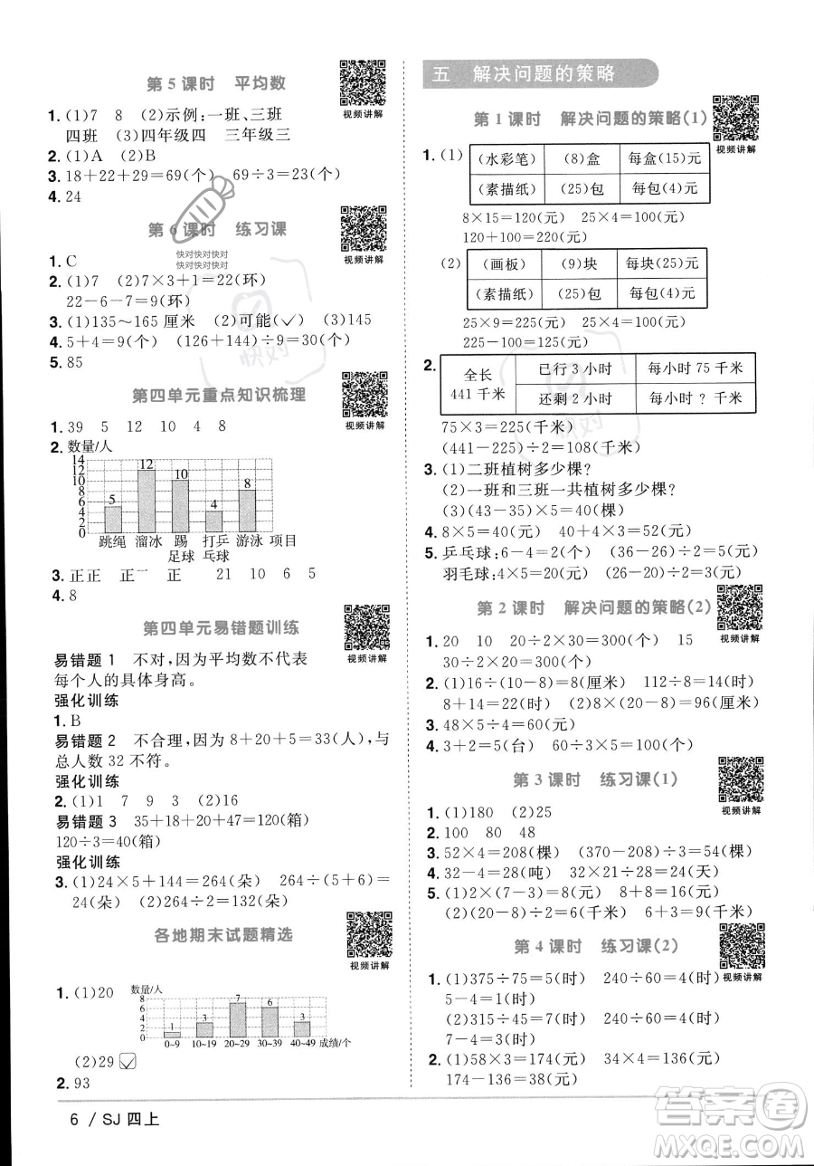 江西教育出版社2023年秋季陽(yáng)光同學(xué)課時(shí)優(yōu)化作業(yè)四年級(jí)上冊(cè)數(shù)學(xué)蘇教版答案