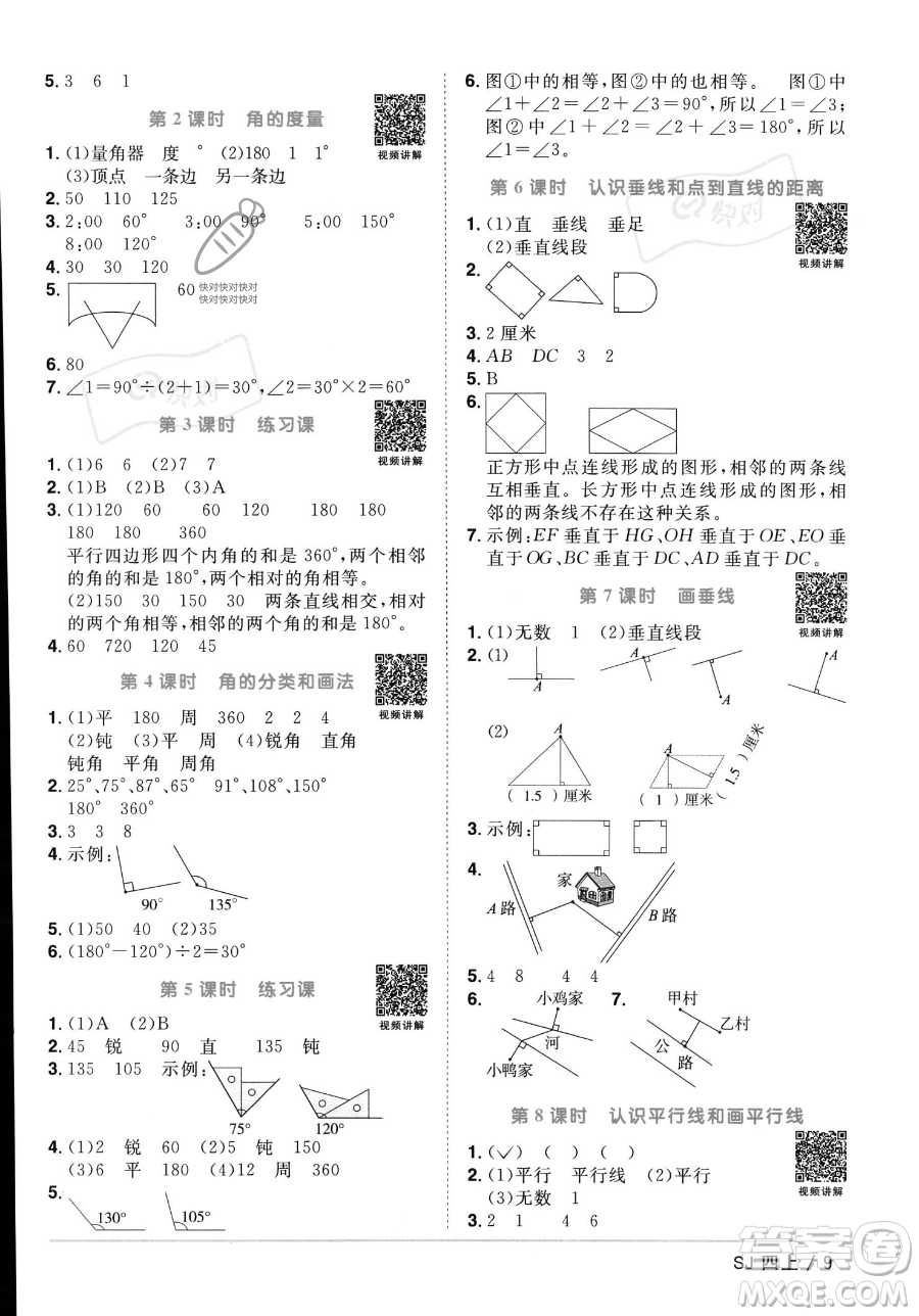 江西教育出版社2023年秋季陽(yáng)光同學(xué)課時(shí)優(yōu)化作業(yè)四年級(jí)上冊(cè)數(shù)學(xué)蘇教版答案