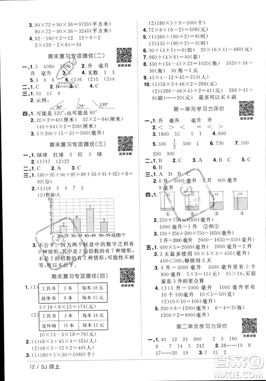 江西教育出版社2023年秋季陽(yáng)光同學(xué)課時(shí)優(yōu)化作業(yè)四年級(jí)上冊(cè)數(shù)學(xué)蘇教版答案