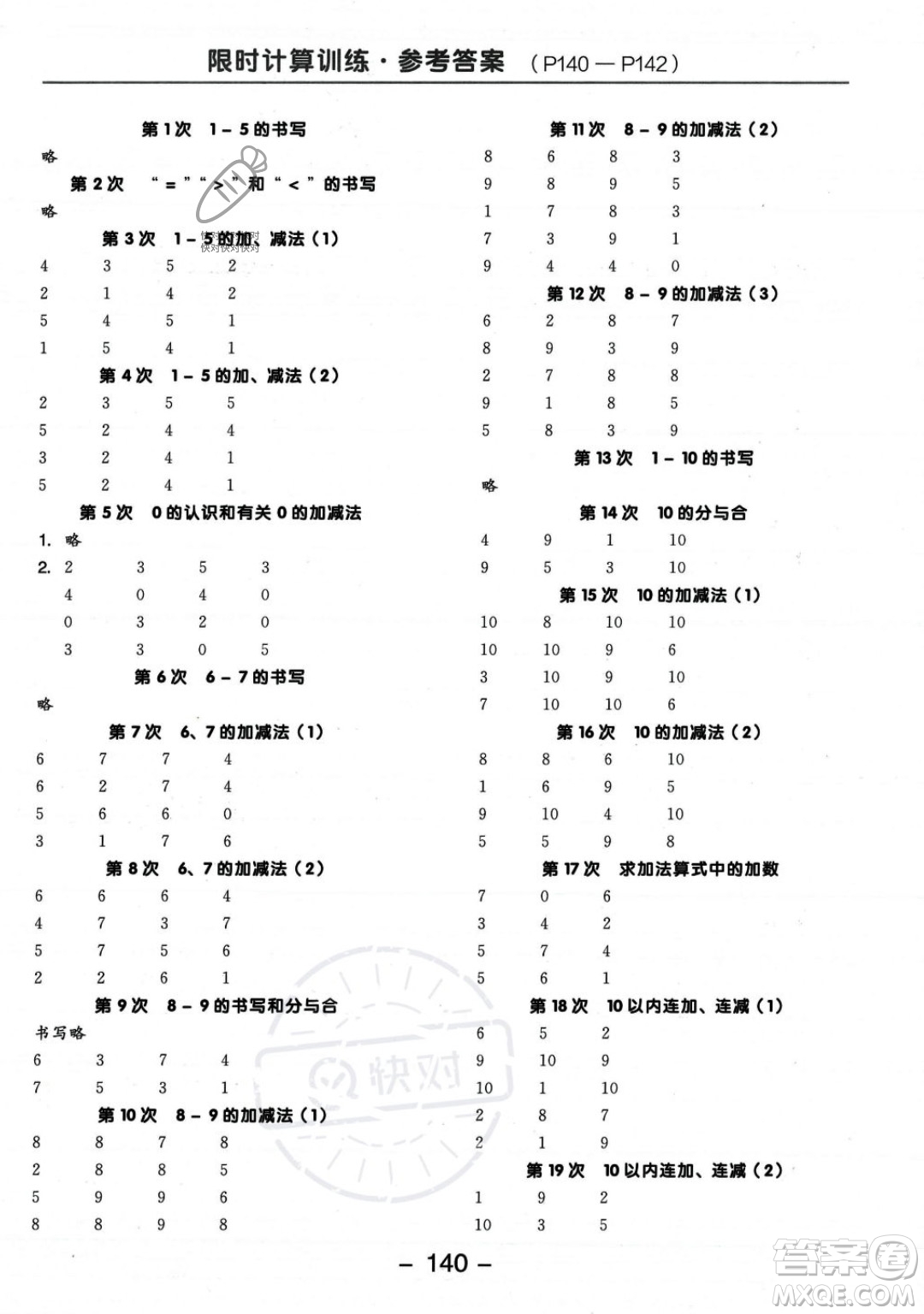 開明出版社2023年秋季全品學(xué)練考一年級上冊數(shù)學(xué)人教版答案