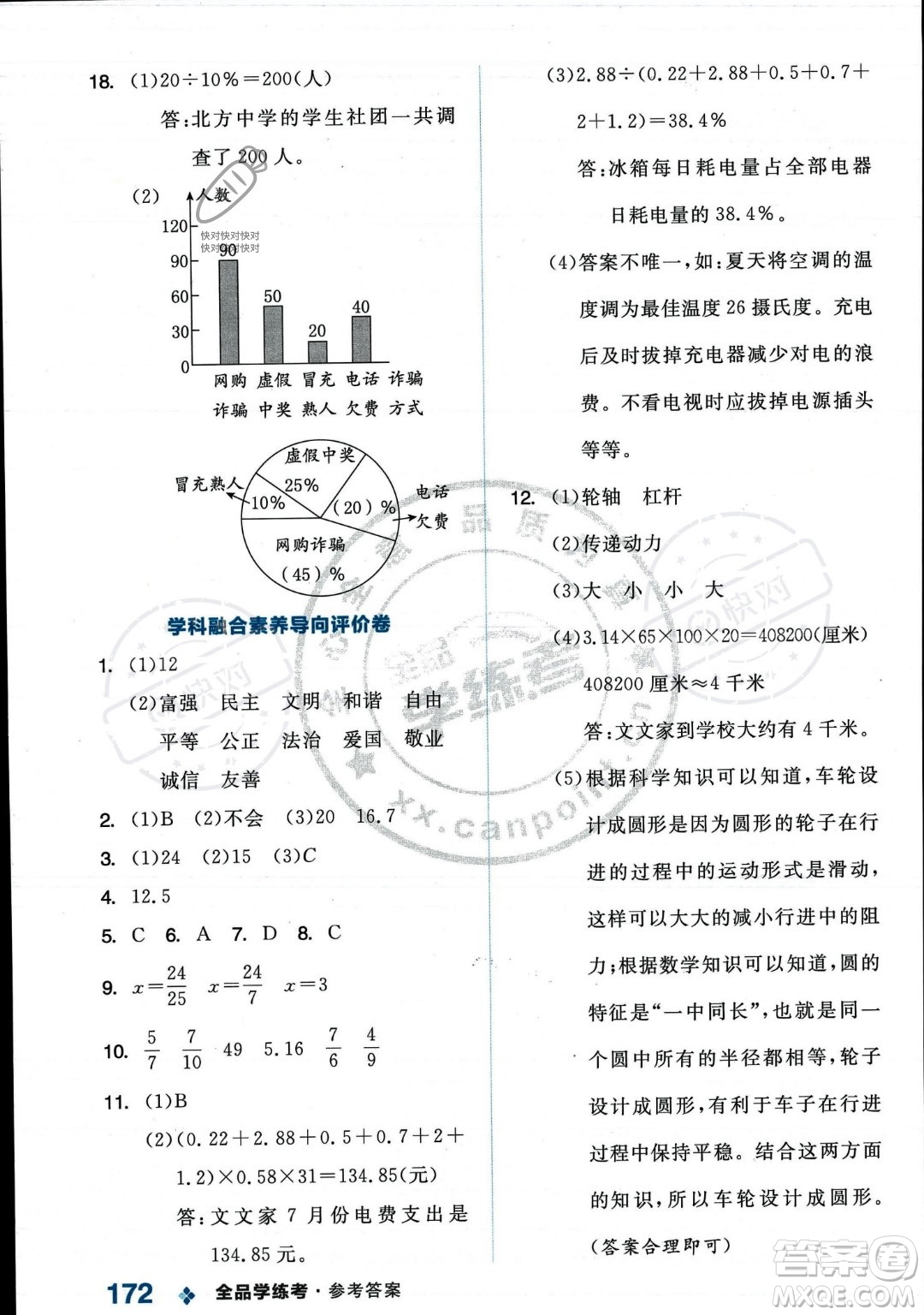 開明出版社2023年秋季全品學(xué)練考六年級上冊數(shù)學(xué)人教版答案