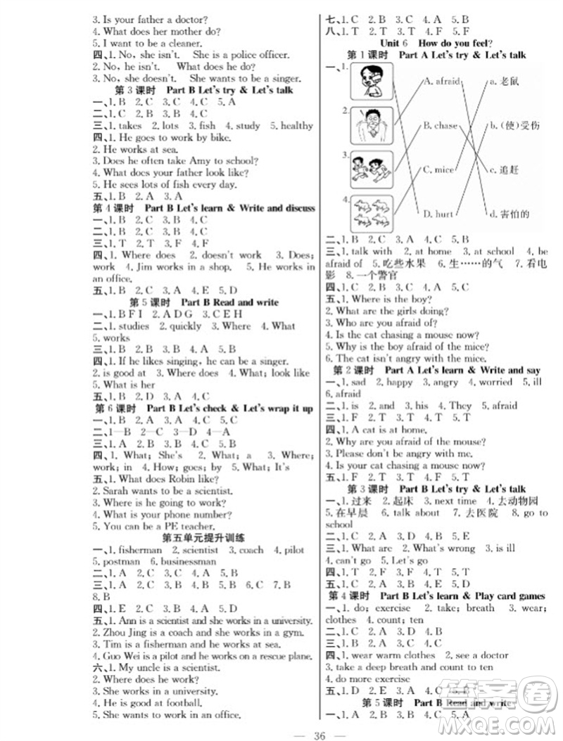 合肥工業(yè)大學(xué)出版社2023年秋課堂制勝課時(shí)作業(yè)六年級(jí)英語(yǔ)上冊(cè)人教版參考答案