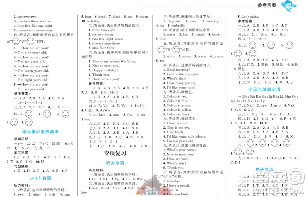 現(xiàn)代教育出版社2023年秋小超人作業(yè)本三年級(jí)英語(yǔ)上冊(cè)人教版參考答案