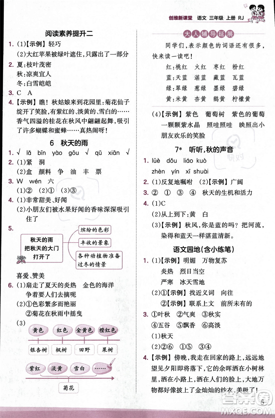江西人民出版社2023年秋季王朝霞創(chuàng)維新課堂三年級上冊語文人教版答案