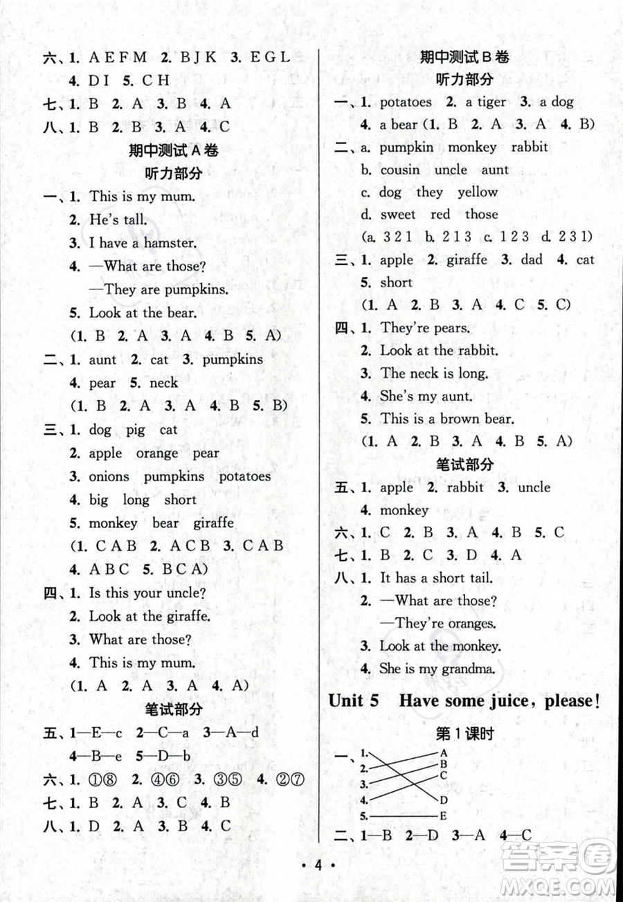 江蘇鳳凰美術(shù)出版社2023年秋季創(chuàng)新課時(shí)作業(yè)本二年級(jí)上冊(cè)英語江蘇版答案